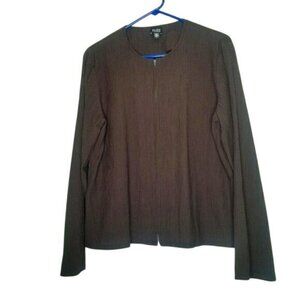 Eileen Fisher Womens Brown Textured Zip Front Jacket Large Crinkle‎ Lagenlook